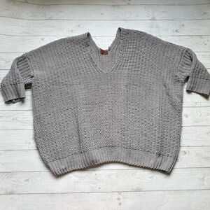 POL Sweater V-Neck Chunky Knit Grey Large New With Tags